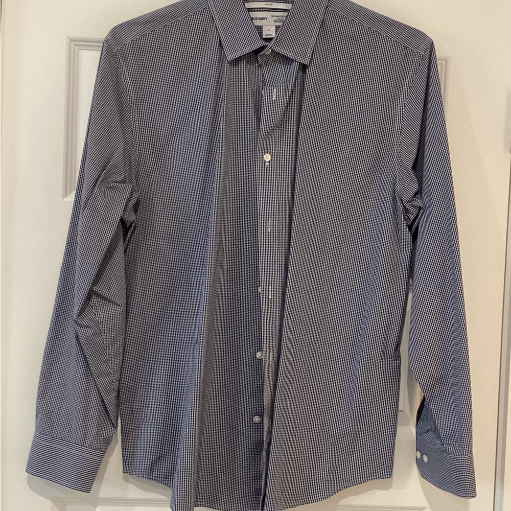 Old Navy Men's Navy Checkered Dress Shirt